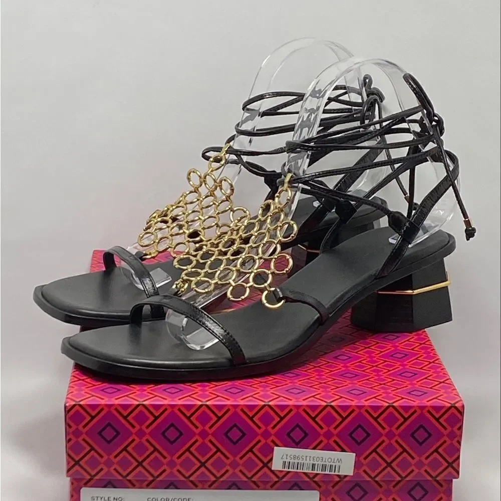 Tory Burch Multi-Logo Leather Lace-Up Sandals size 9